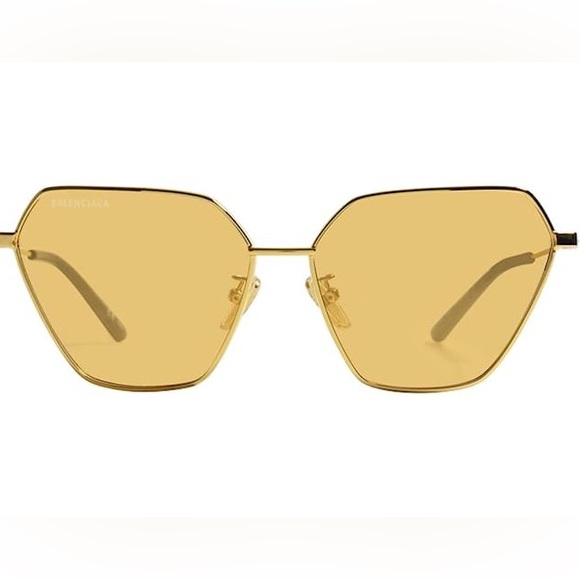 NEW BALENCIAGA GEOMETRIC SUNGLASSES BALENCIAGA BB0194S 002 GOLD EYEWEAR - Picture 4 of 5
